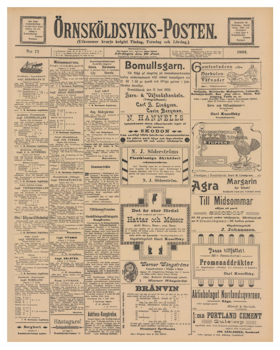 Löpsedel / förstasida från Örnsköldsvik, år 1903