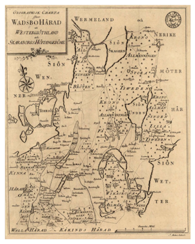 Historisk karta över Vadsbo härad, år 1759