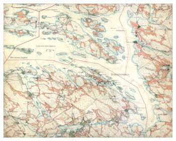 Historisk karta över östra Ormingelandet, år 1901-1906