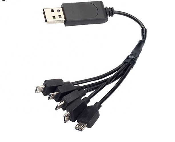 5 x 1S 3,7 volt LiPo USB ladekabel