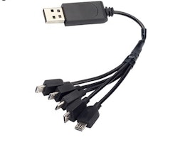 5 x 1S 3,7 volt LiPo USB ladekabel