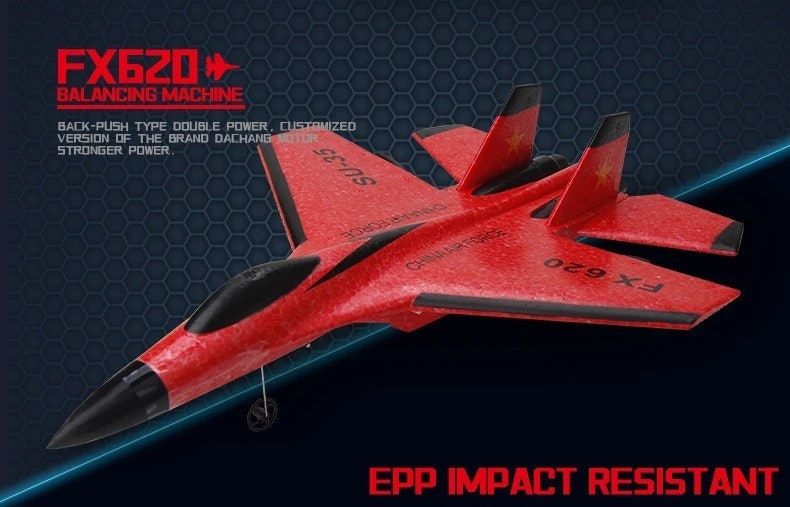 SU35 RC Plane 2.4G With LED Lights Gyro RTF rød