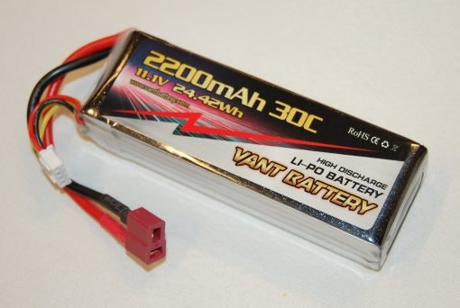 11,1 volt 3S 30C 2200 mAh LiPo Deans