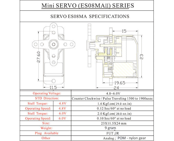 EMAX ES08MAII 12g Metal Gear Servo