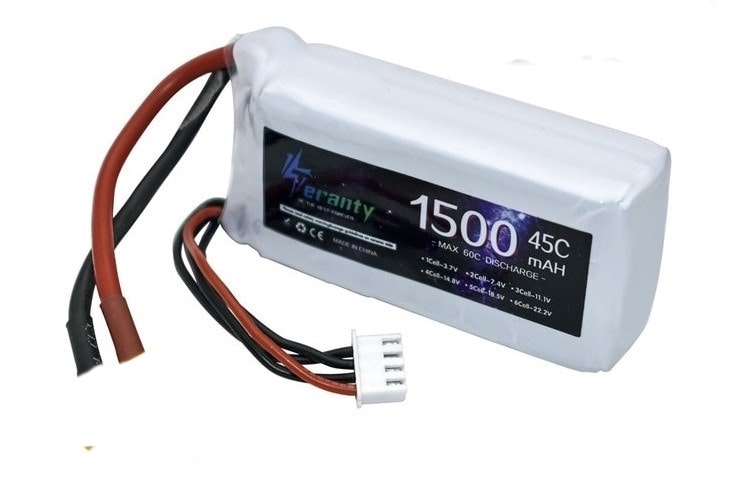11,1 volt 3S 45C 1500 mAh LiPo T-plugg/Deans