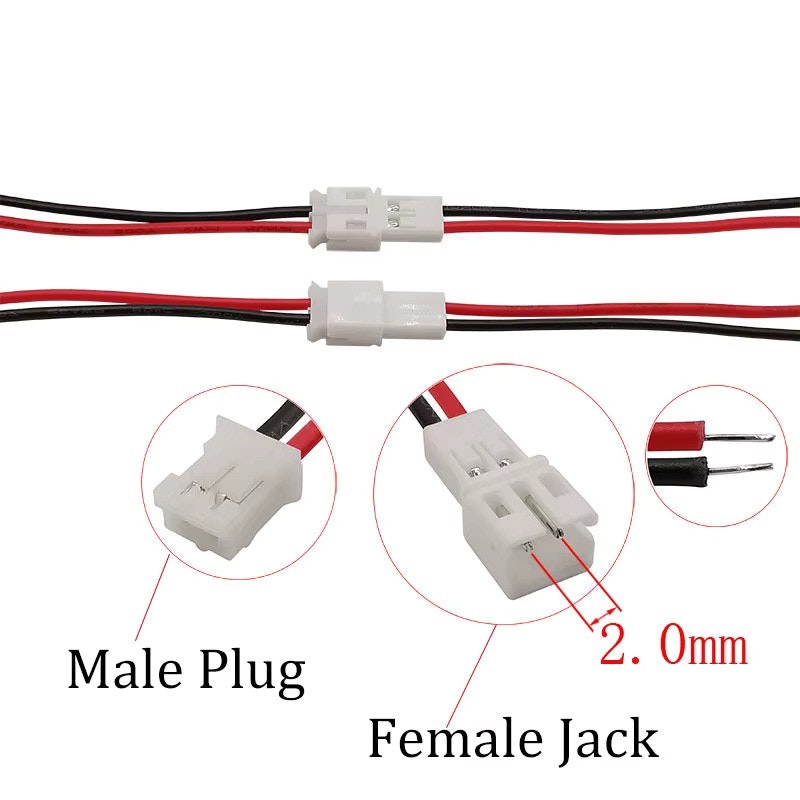 JST PH 2,0 2 pin hann hun plugg med kabel
