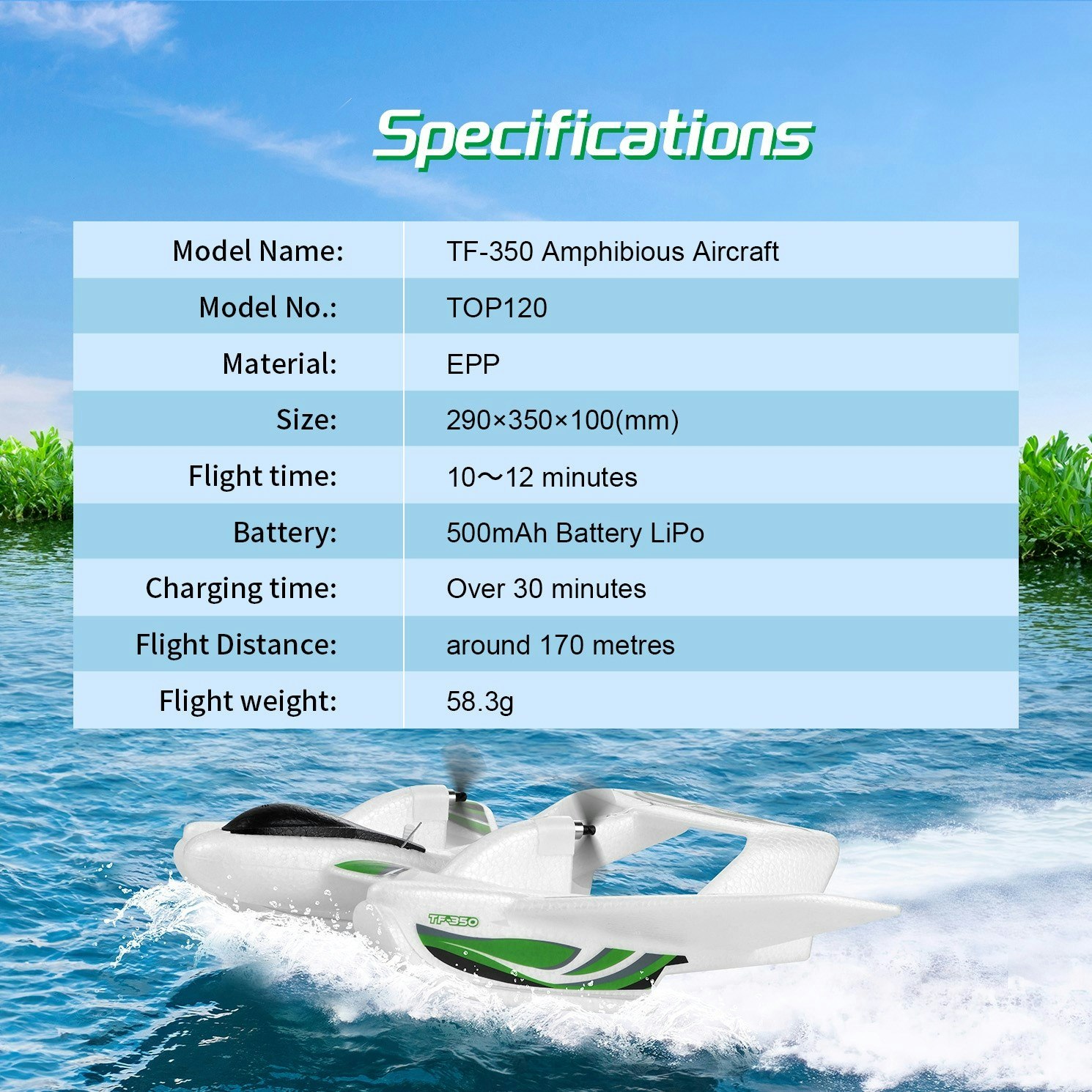 Top RC Hobby TF-350 RTF LED amfibiefly