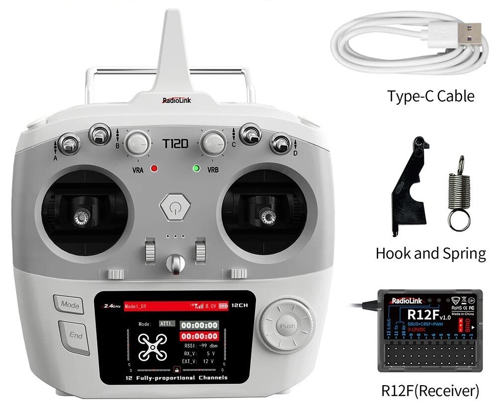 Radiolink T12D ELRS med R12F Gyro Receiver 2.4Ghz radio system
