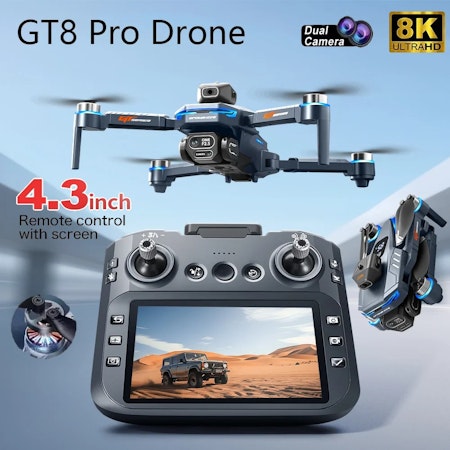 GT8 Drone GPS 8K HD 360° Dual Cameras 5G WIFI inkl videobriller