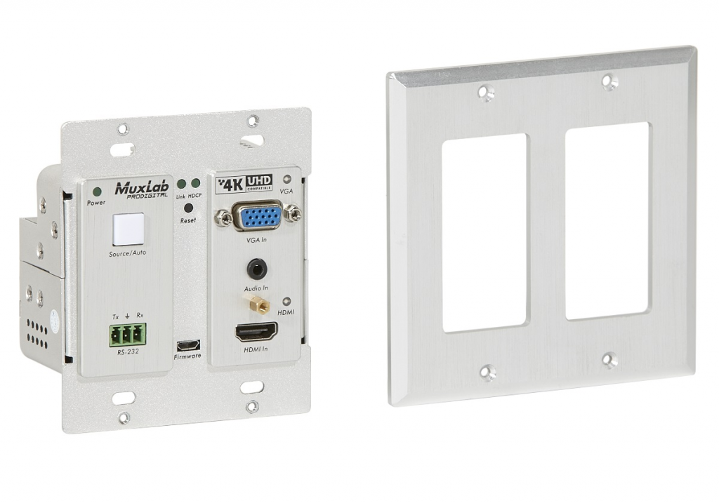 Muxlab HDMI sändare för montering på vägg, Bi-Dir RS232, 60 m