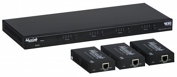 Muxlab HDMI 4x3+1 Matrisväxel kit, 3 HDBaseT mottagare