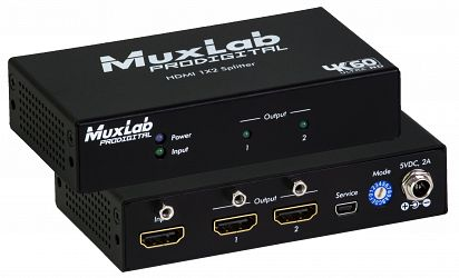 Muxlab HDMI splitter 1:2 med 4K UHD, 60 hz