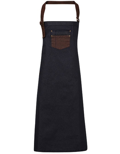 Division Waxed Look Denim Bib Apron With Faux Leather