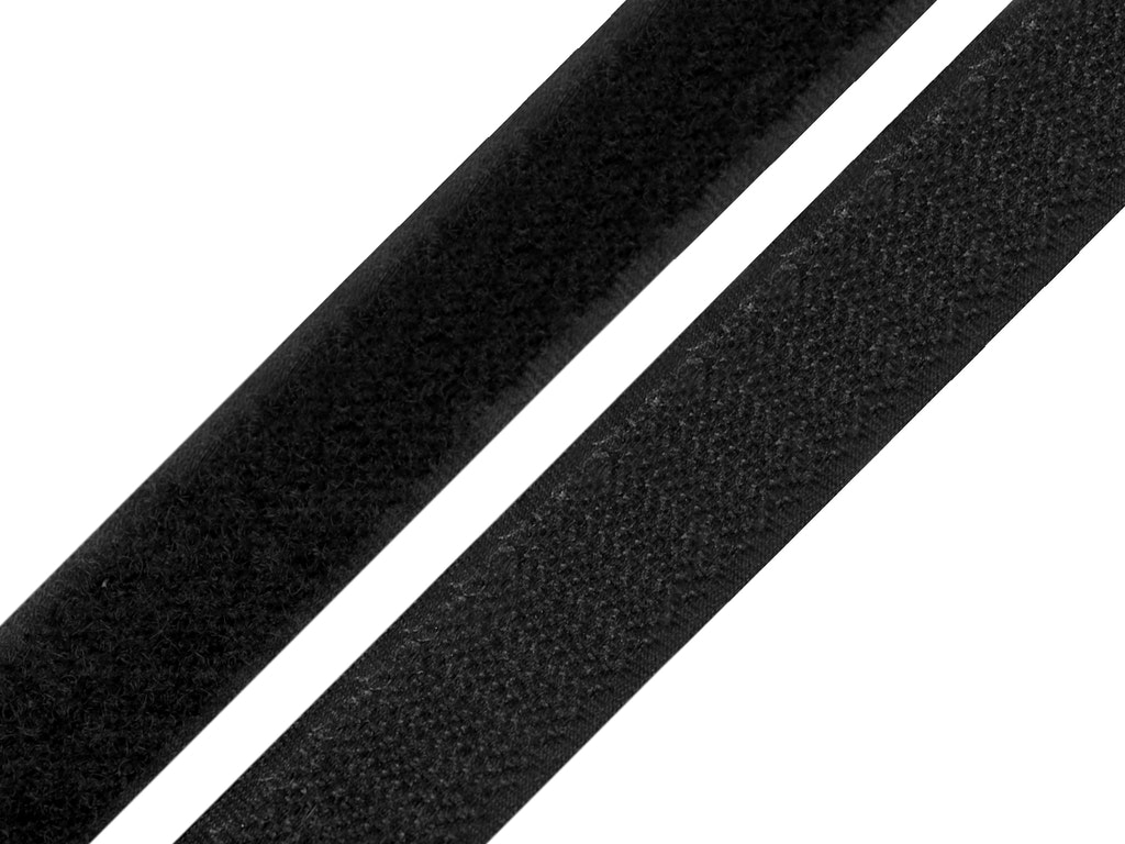 Självhäftande kardborreband, svart, 20 mm, 1 meter