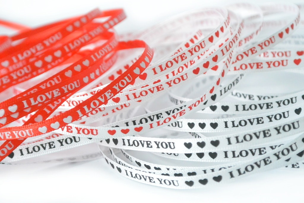 Dekorband "I love you", 0,5 cm/5 meter