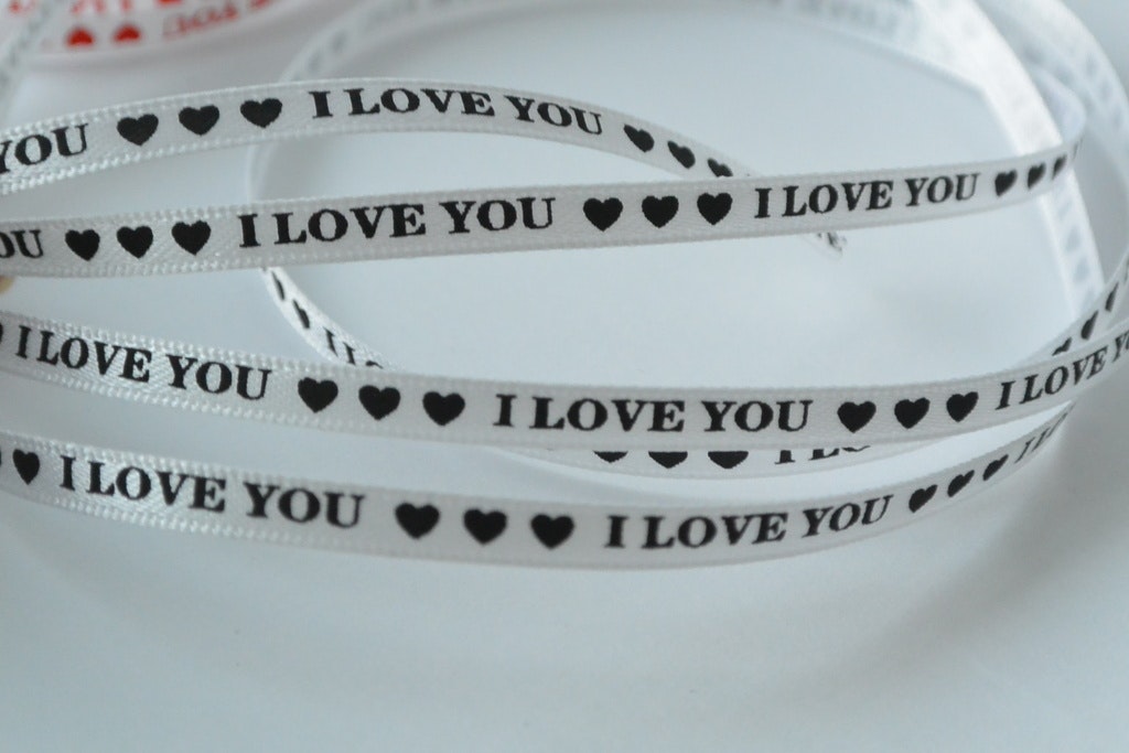 Dekorband "I love you", 0,5 cm/5 meter