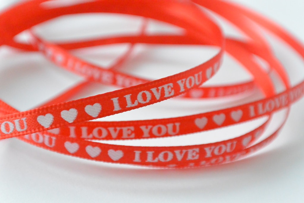 Dekorband "I love you", 0,5 cm/5 meter