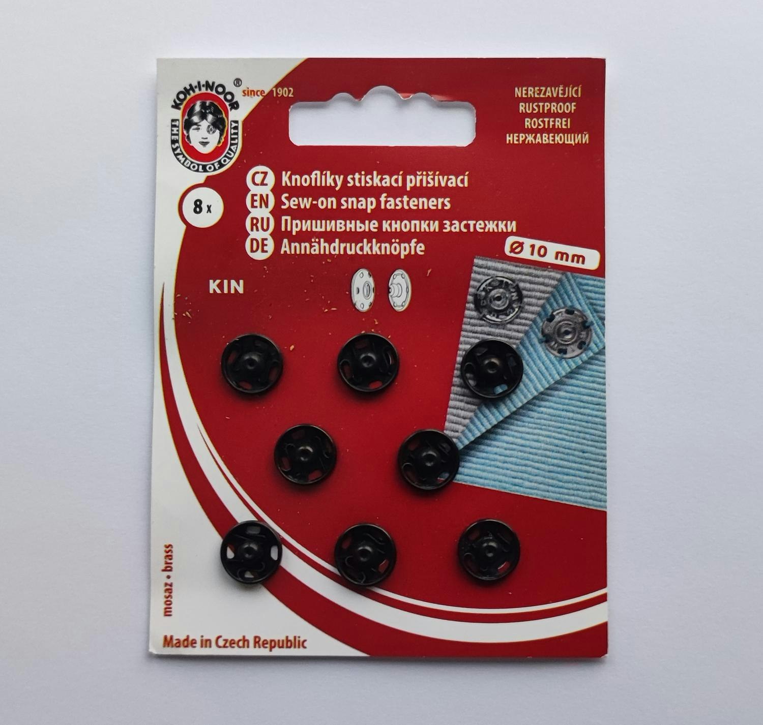 Tryckknappar,svart, 10 mm, 8 st.