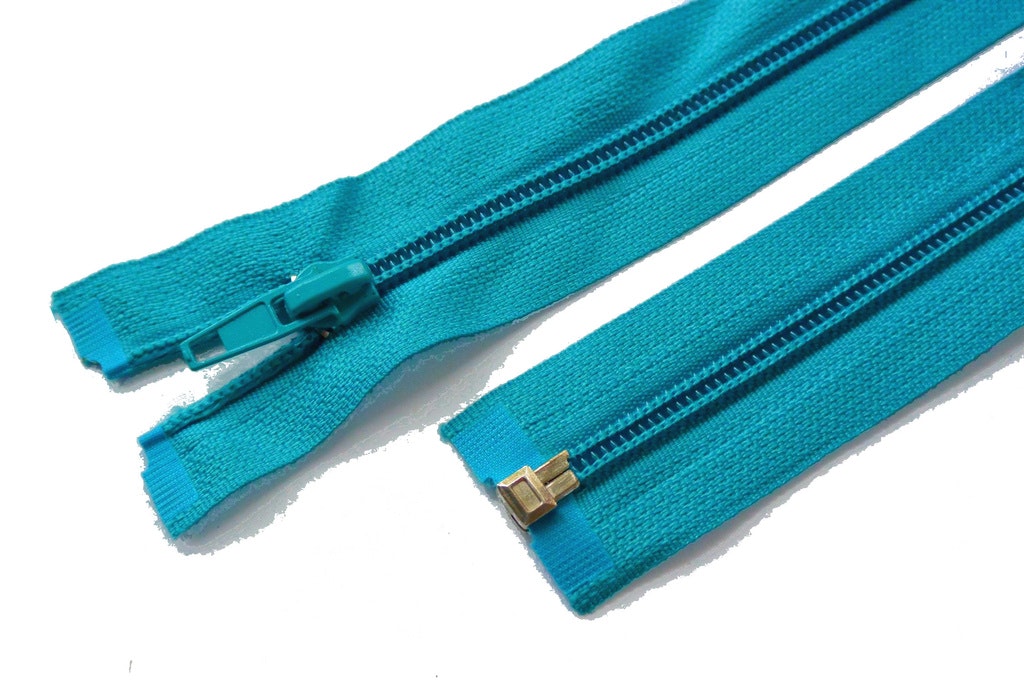 Dragkedja, blixtlås 5mm 30-70 cm. Turkos.