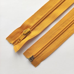 Dragkedja, blixtlås 5mm, 70 cm. Mörkgul.