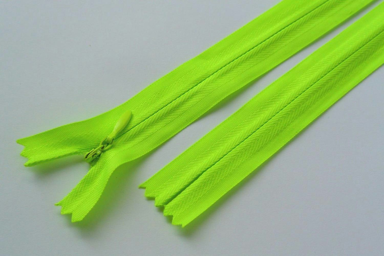 Osynligt, dolt blixtlås, 35 cm. Neongul/lime.