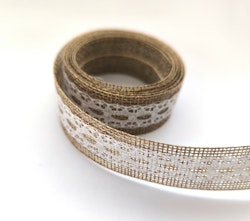Juteband med spets, 25 mm
