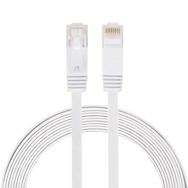 8m CAT6 Ultratunn Platt Nätverkskabel, RJ45 (Vit)