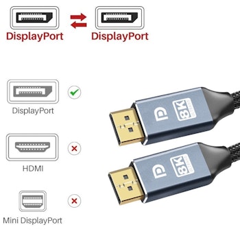 Guldpläterad DP-kabel, 32.4 Gbps, 8k@60Hz, 1.5 meter