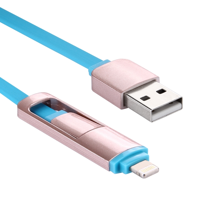 2 i 1, 8 Pin & Micro USB laddnings kabel Blå