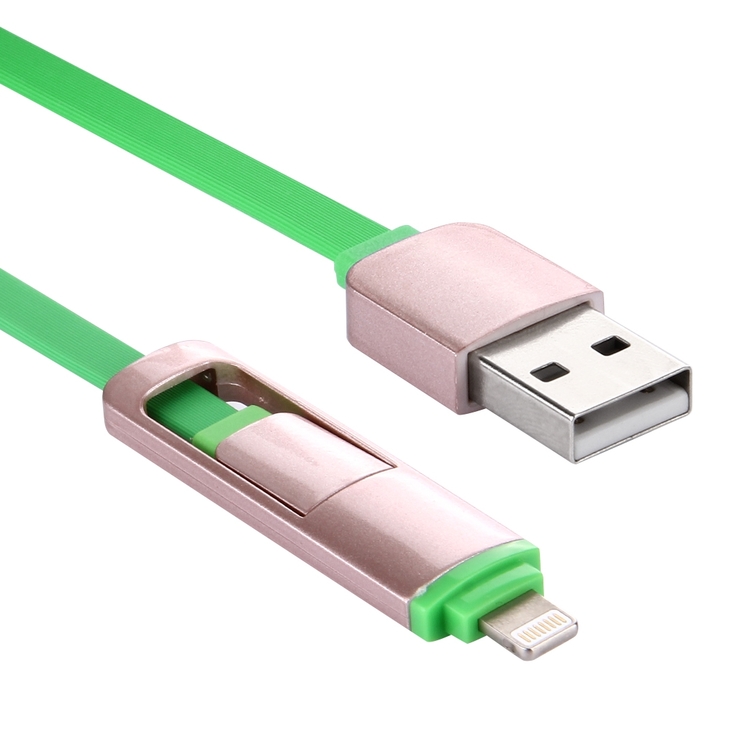2 i 1, 8 Pin & Micro USB laddnings kabel Grön