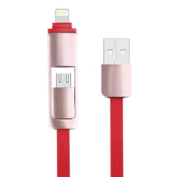 2 i 1, 8 Pin & Micro USB laddnings kabel Röd