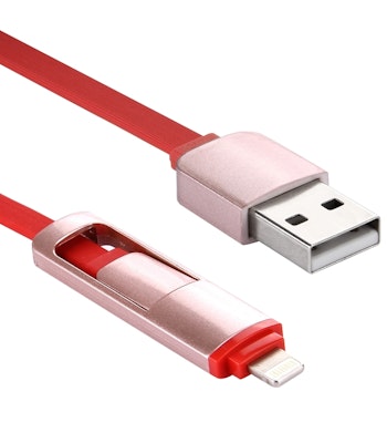 2 i 1, 8 Pin & Micro USB laddnings kabel Röd
