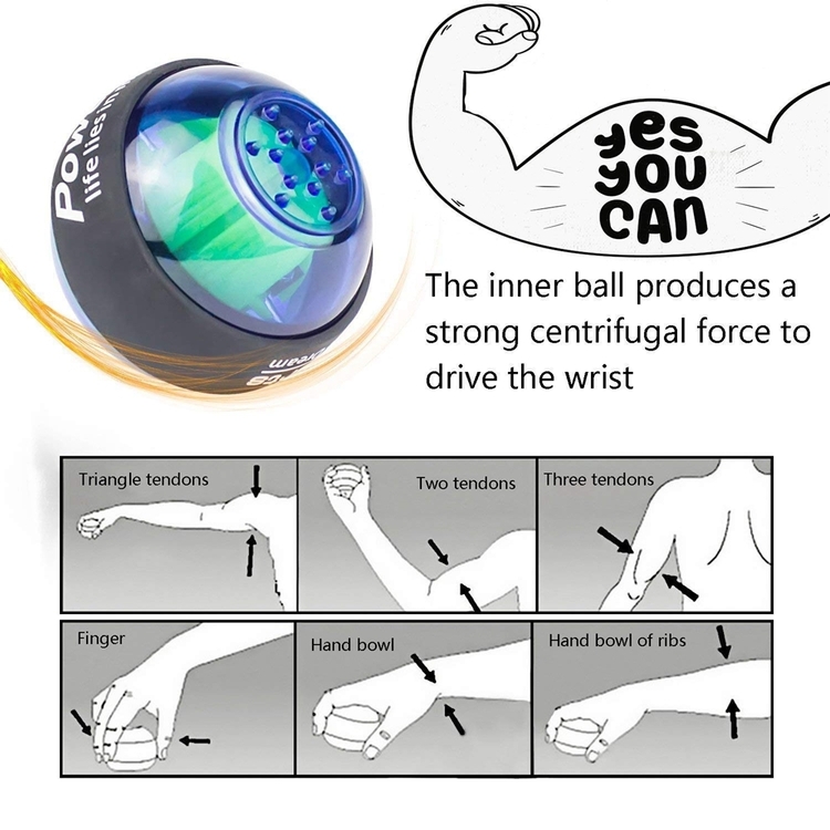 Gyroboll / Powerball handledsträning med roterande boll och LED (Blå)