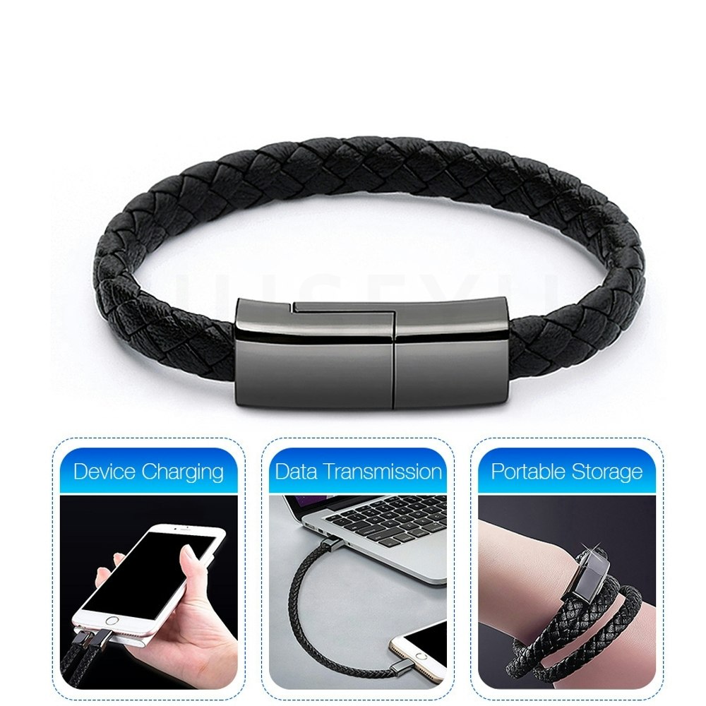 Läderarmband med inbyggd laddare, 3A USB to 8 Pin 20 cm