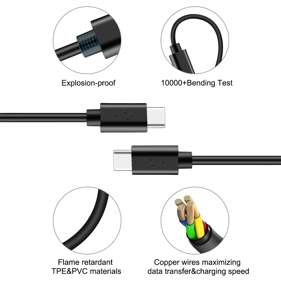 Snabbladdningsdatakabel med OTG Typ-C / USB-C till Type-C / USB-C