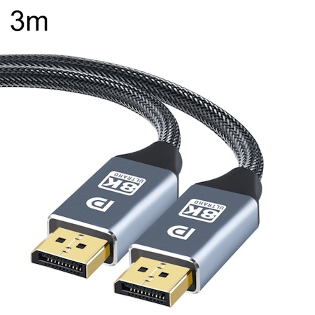 Guldpläterad DP-kabel, 32.4 Gbps, 8k@60Hz, 3 meter