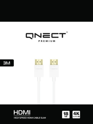 HDMI High Speed med Ethernet 4K UHD, 18 Gbps, Slim, 3 meter, Vit