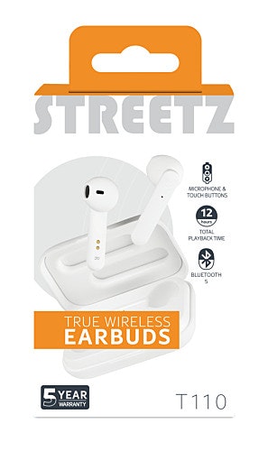 True Wireless Stereo hörlurar med laddningsetui, semi-in-ear, BT 5, mattvit