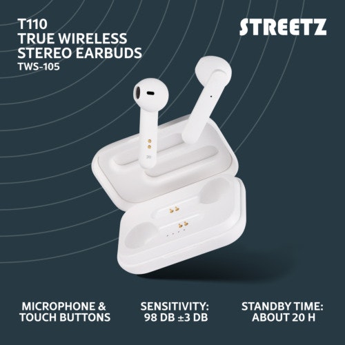 True Wireless Stereo hörlurar med laddningsetui, semi-in-ear, BT 5, mattvit