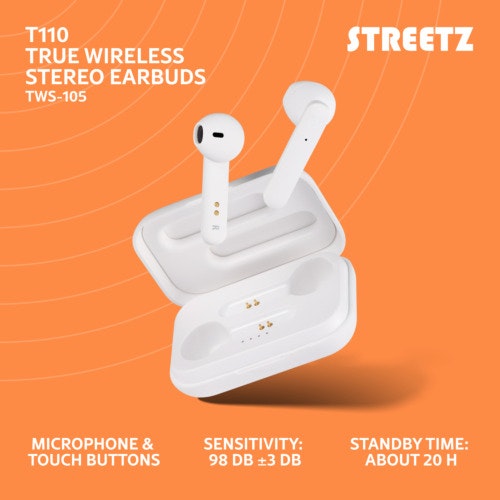 True Wireless Stereo hörlurar med laddningsetui, semi-in-ear, BT 5, mattvit
