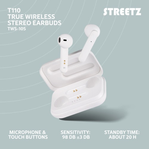 True Wireless Stereo hörlurar med laddningsetui, semi-in-ear, BT 5, mattvit