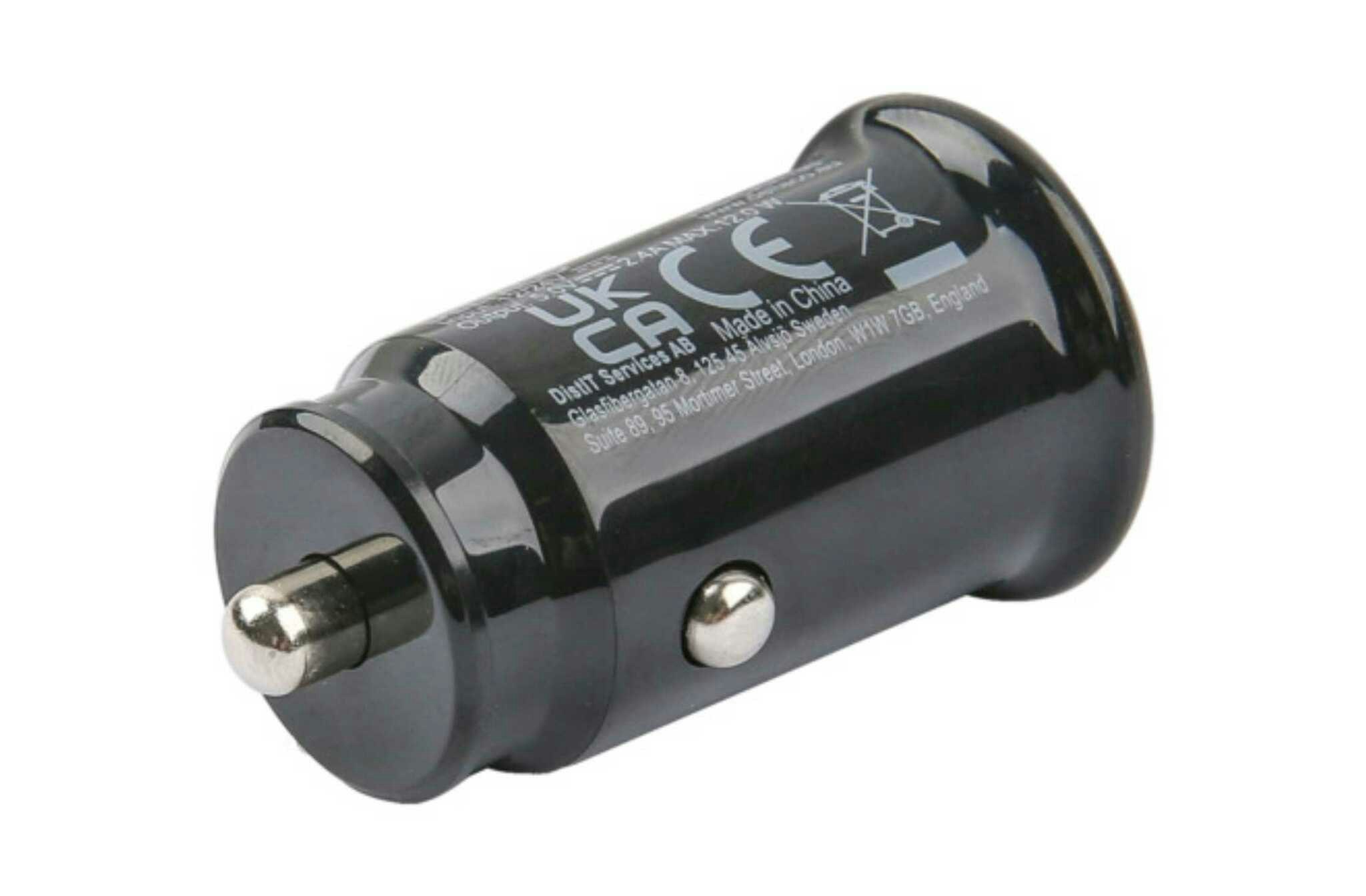 USB billadare med avtagbar USB-A till Lightning kabel, 12 W, 1m kabel, MFi, svart