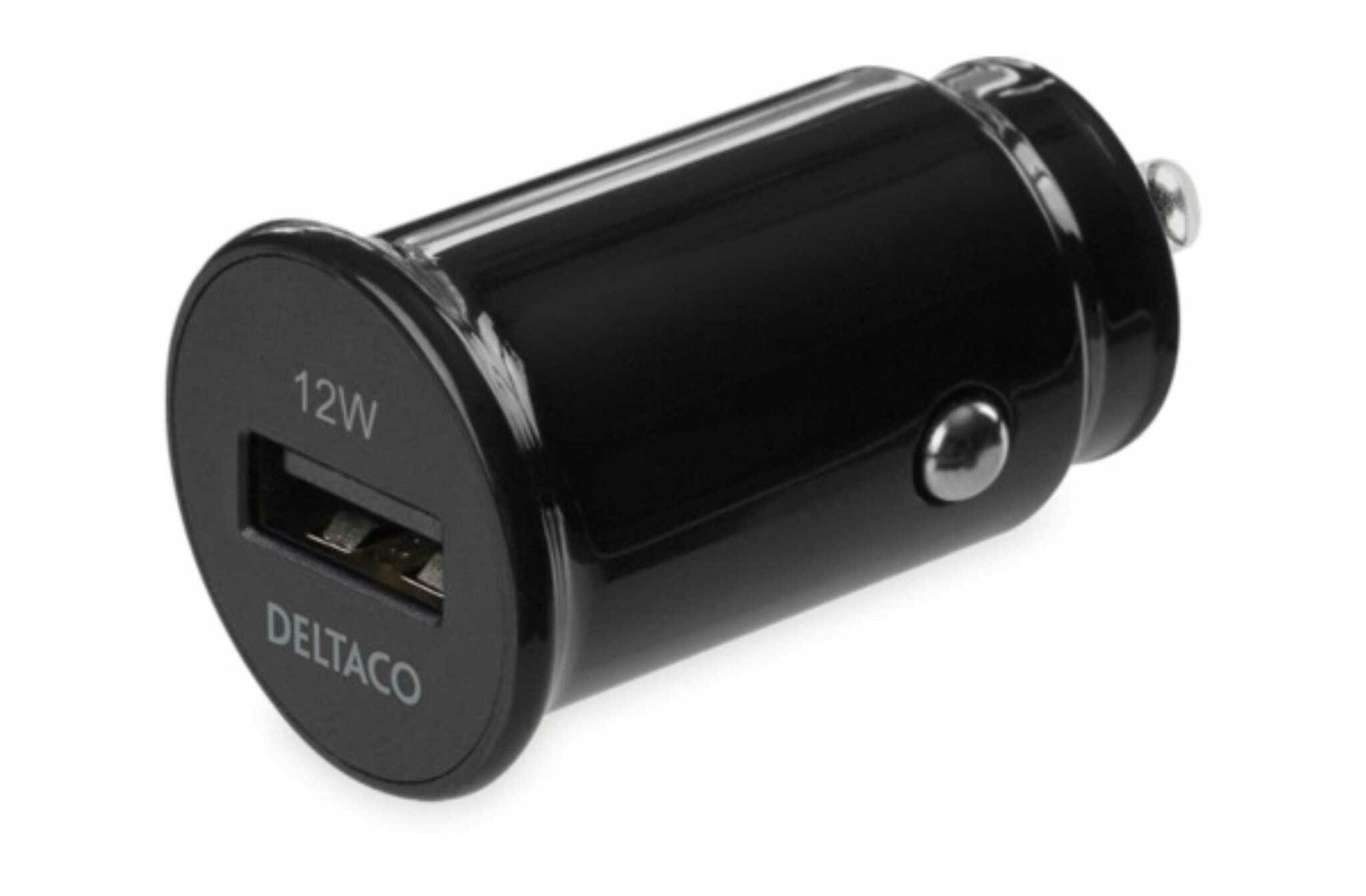 USB billadare med avtagbar USB-A till Lightning kabel, 12 W, 1m kabel, MFi, svart