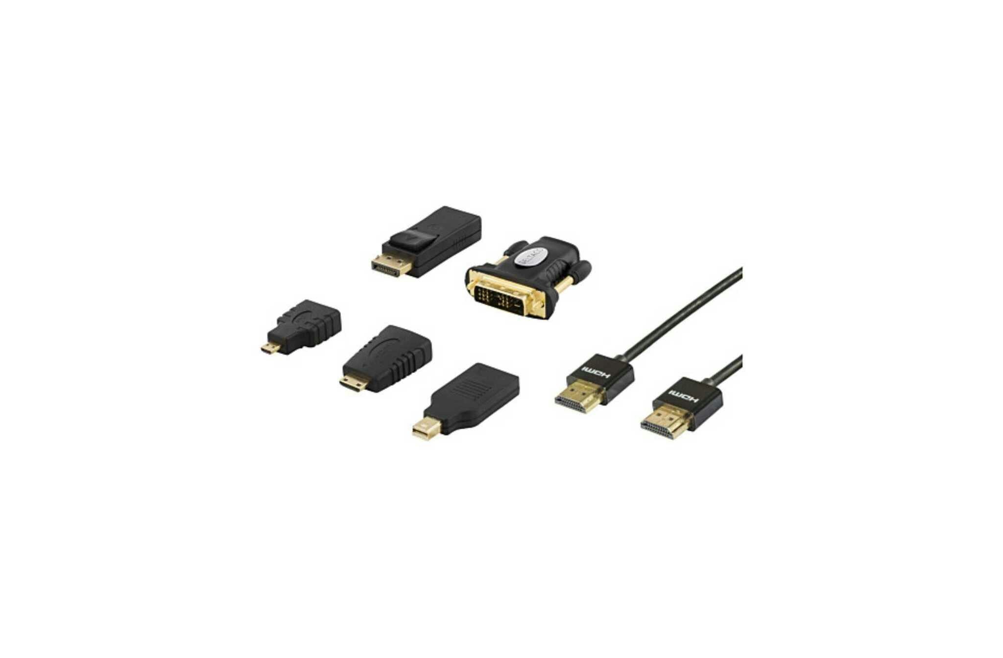 HDMI/DisplayPort/DVI adapter kit, HDMI kabel 2m, 4K, svart
