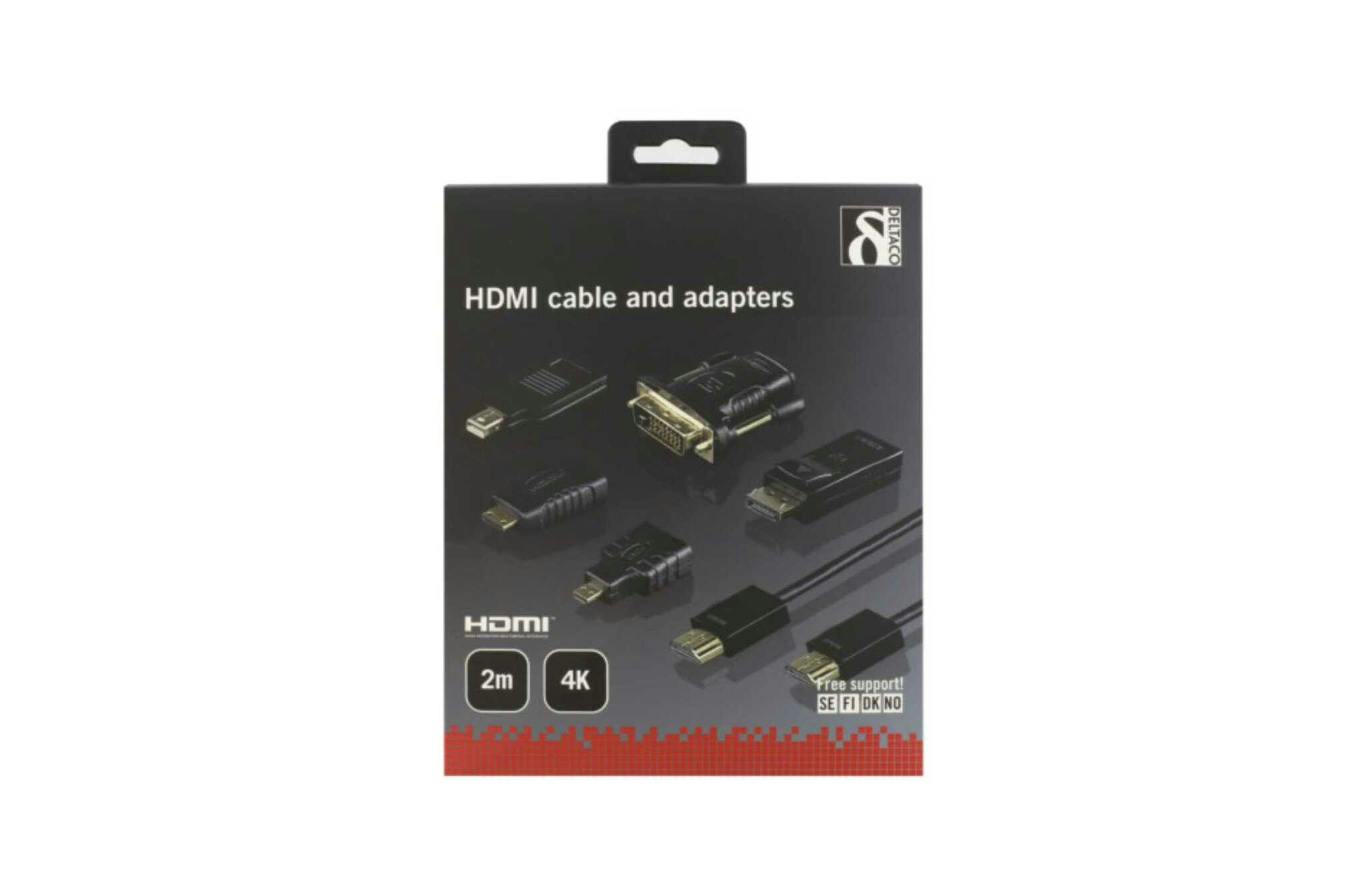 HDMI/DisplayPort/DVI adapter kit, HDMI kabel 2m, 4K, svart