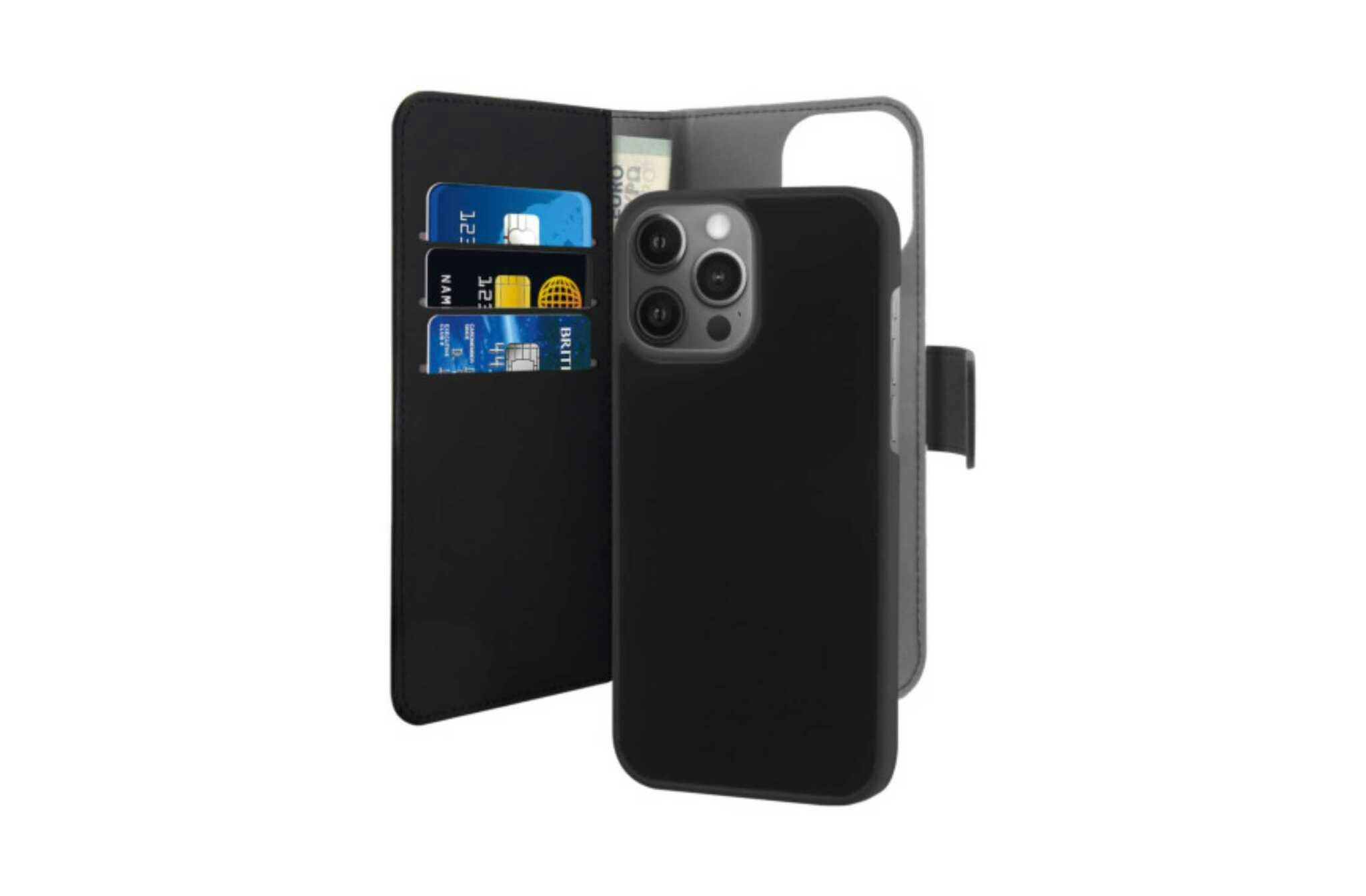📱 iPhone 13 Pro Max – EcoLeather Plånboksfodral med Avtagbart Skal (Svart)