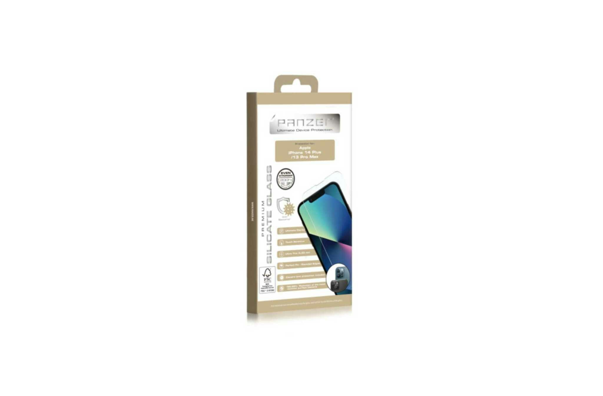 iPhone 13 Pro Max / 14 Plus – PANZER® Full-Fit Skärmskydd i Silikatglas