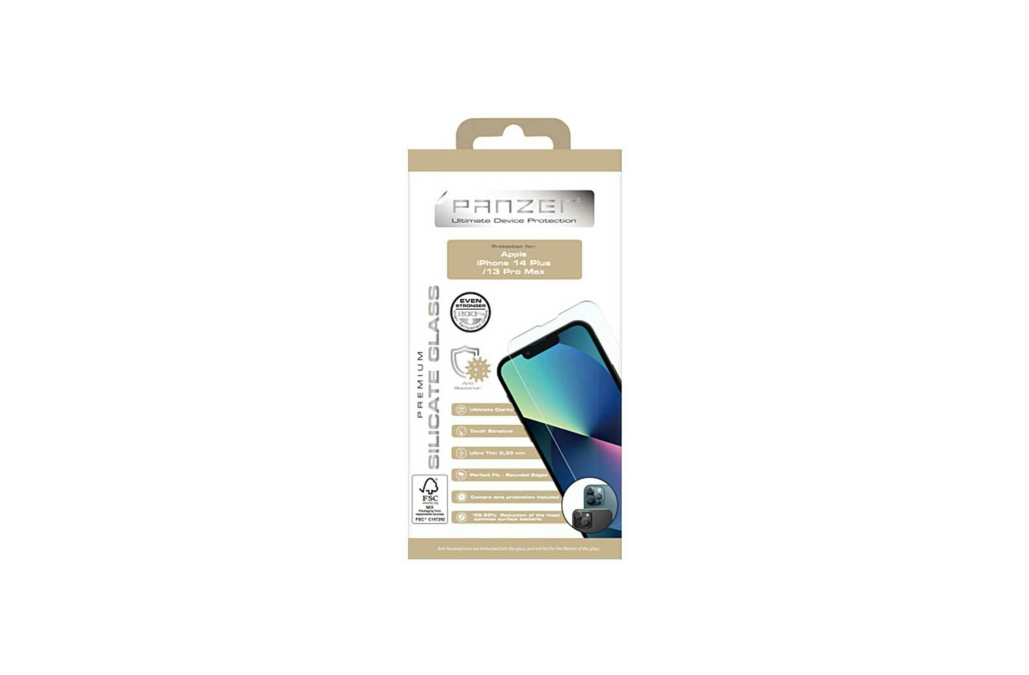 iPhone 13 Pro Max / 14 Plus – PANZER® Full-Fit Skärmskydd i Silikatglas