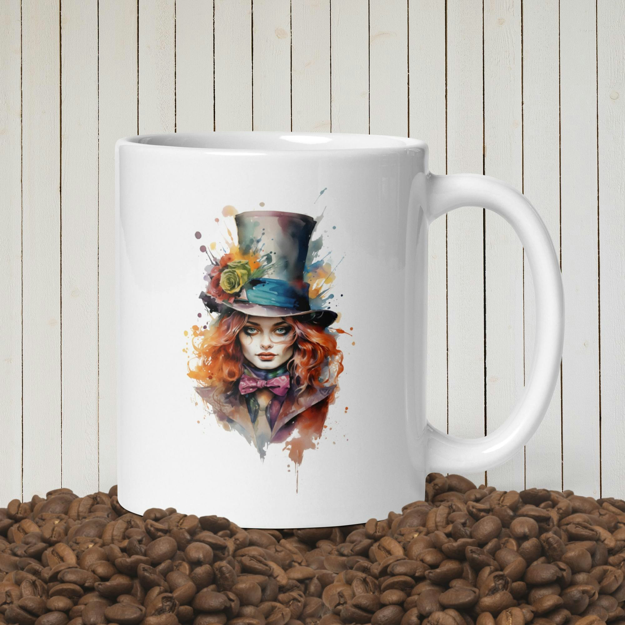Female Mad Hatter Mug | Whimsical Chaotic Me | Customizable Text | Watercolor Illustration