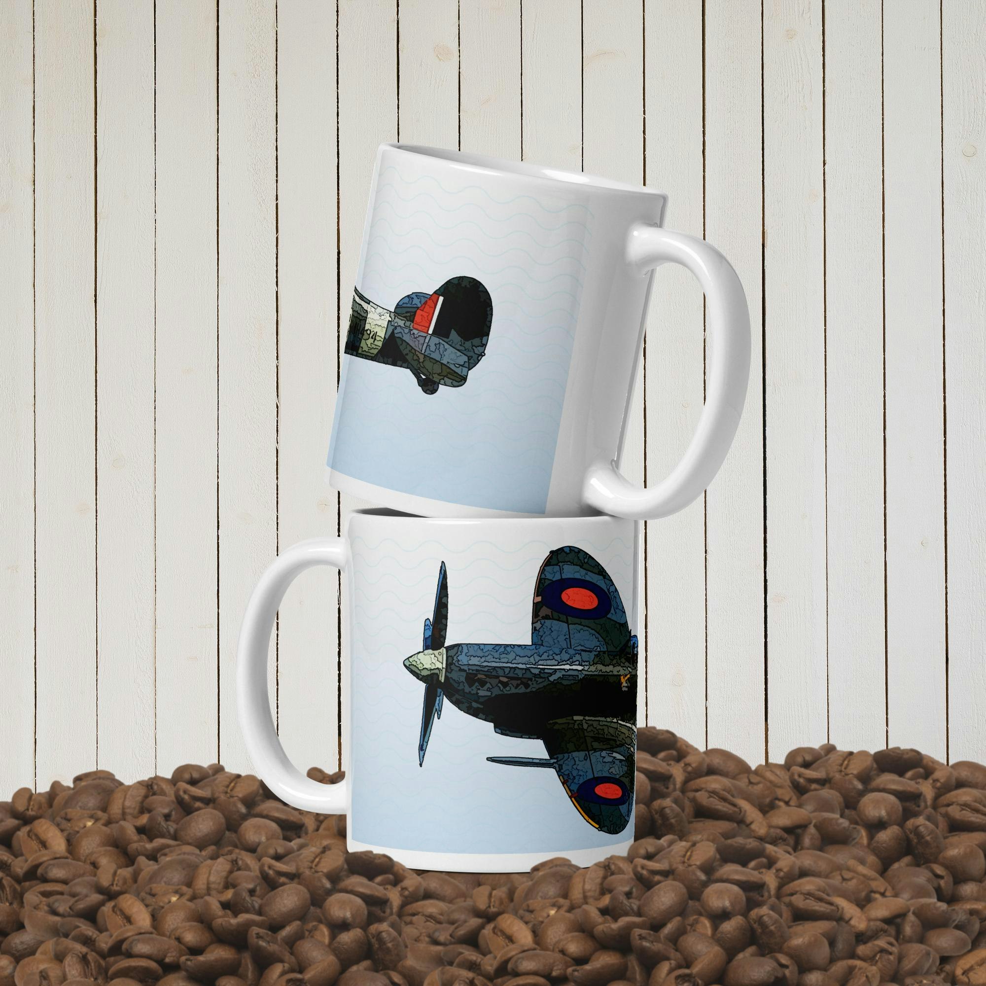 Illustrated Spitfire Mug | Customizable Text | Perfect for Aviation Fans